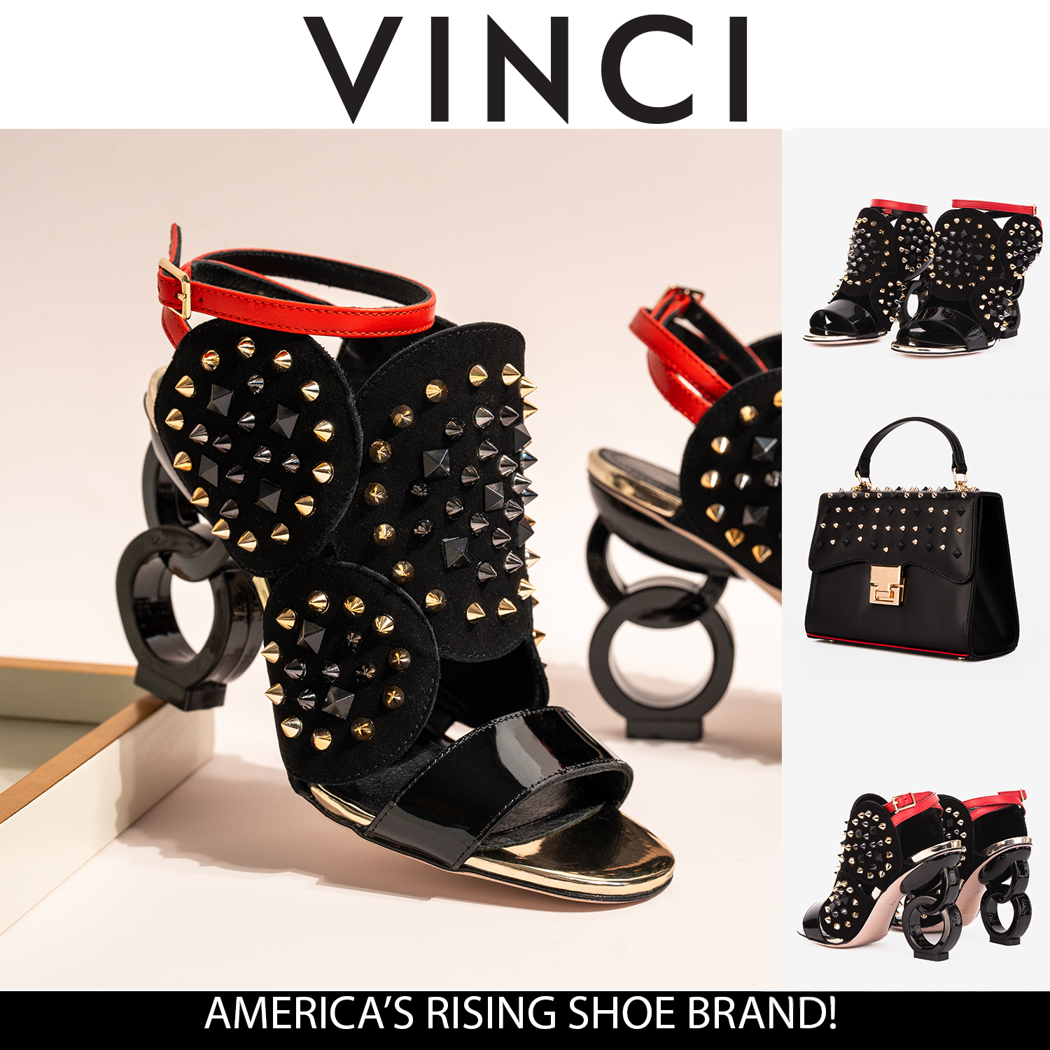 The Infanta Black Spike Leather Ankle Strap Sandal On Sale