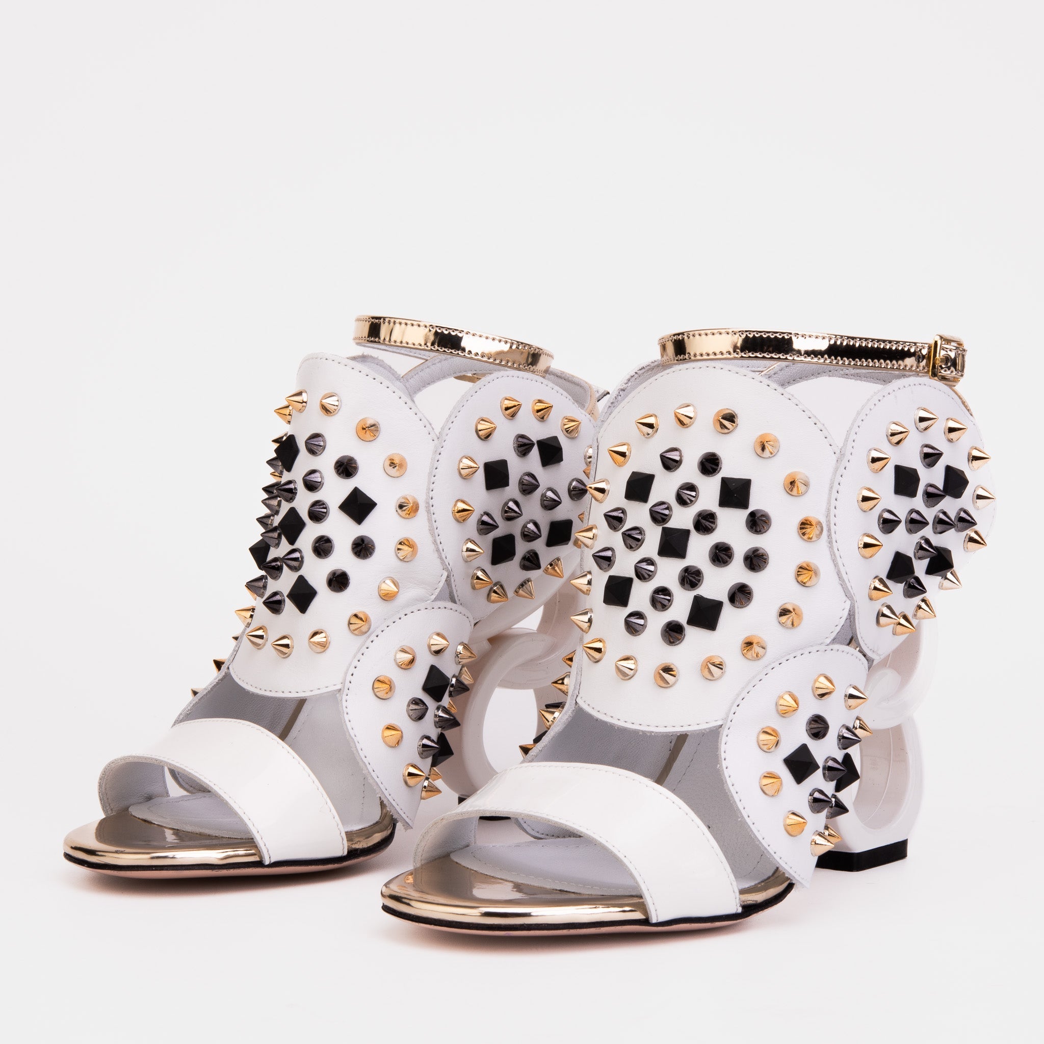 The Infanta White Spike Leather Ankle Strap Sandal All New