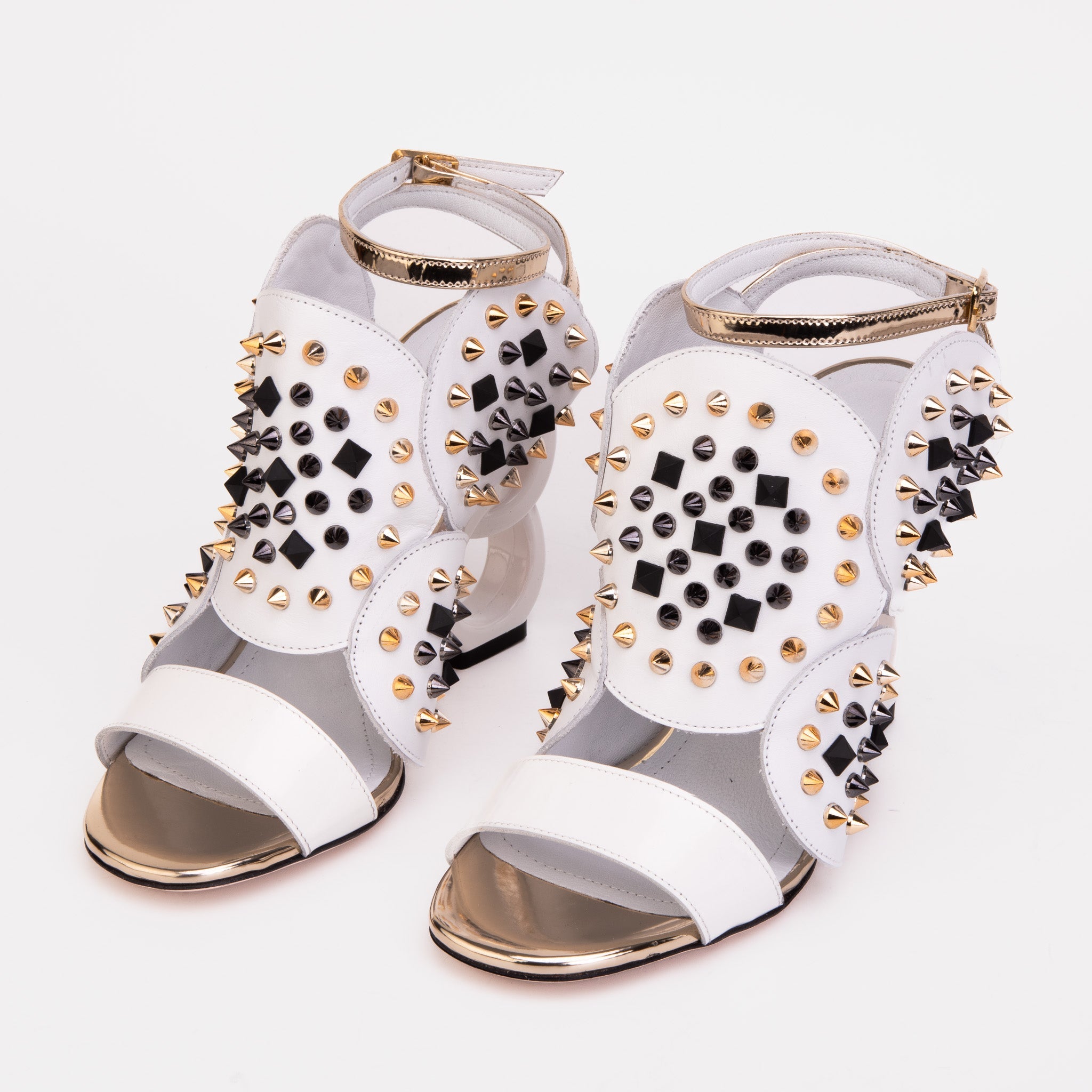 The Infanta White Spike Leather Ankle Strap Sandal All New