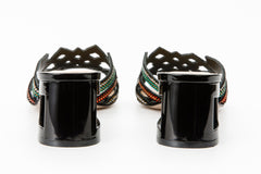 The Palma Black Glitter Leather Block Heel Sandal Universal Fit