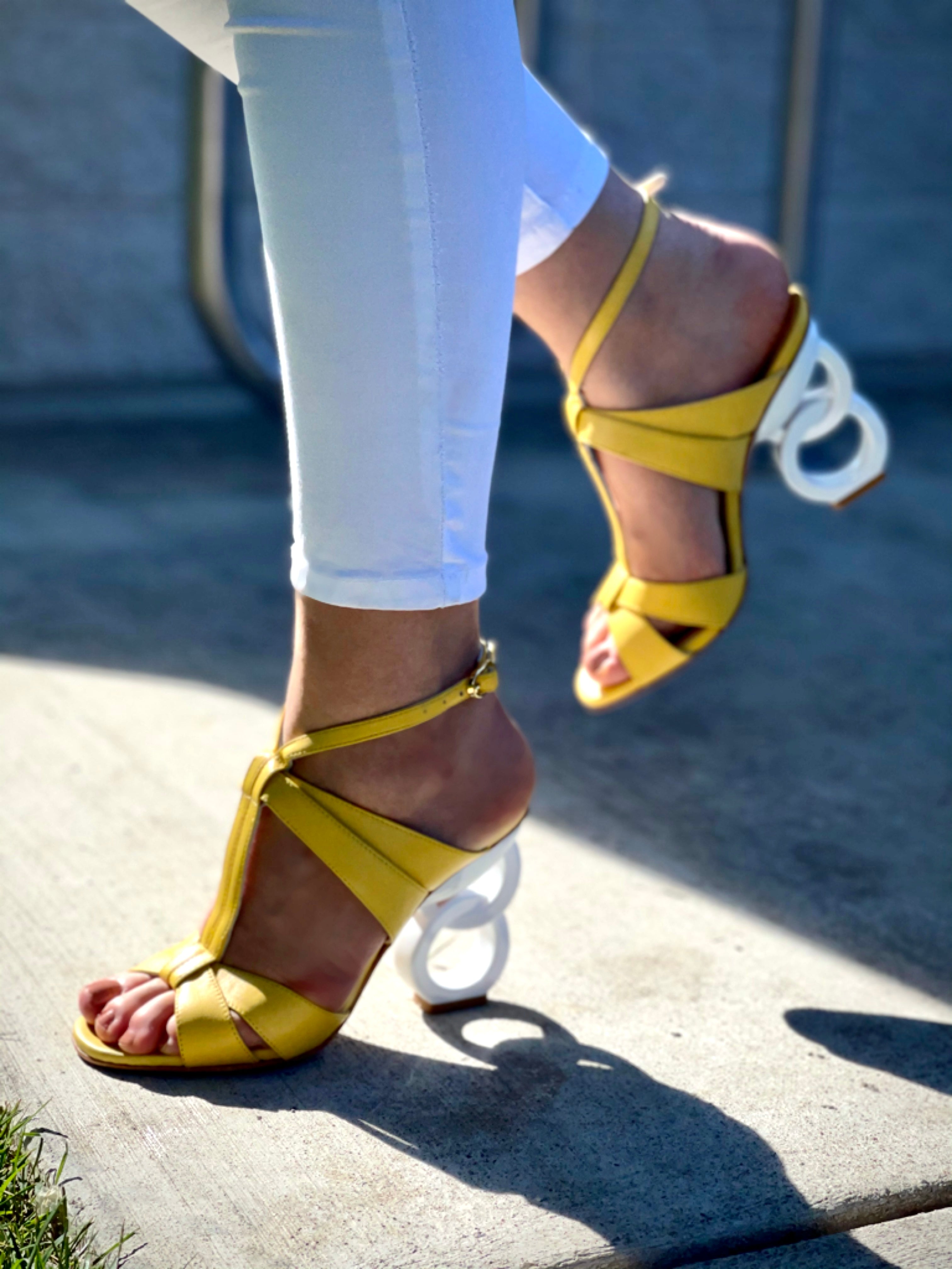 The Duffryn Yellow T-Strap Leather Sandal On Sale