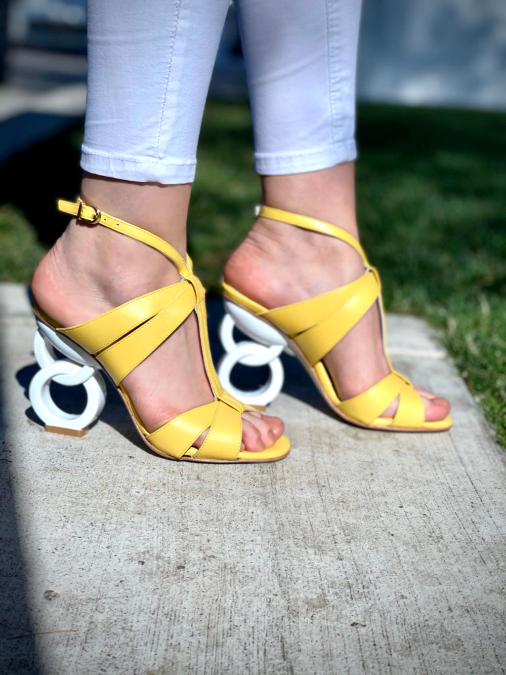 The Duffryn Yellow T-Strap Leather Sandal On Sale