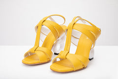 The Duffryn Yellow T-Strap Leather Sandal On Sale