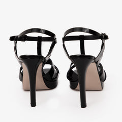 The Parisian Black Patent Leather T-Strap Platform Heel Sandal For Sale