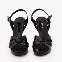 The Parisian Black Patent Leather T-Strap Platform Heel Sandal For Sale