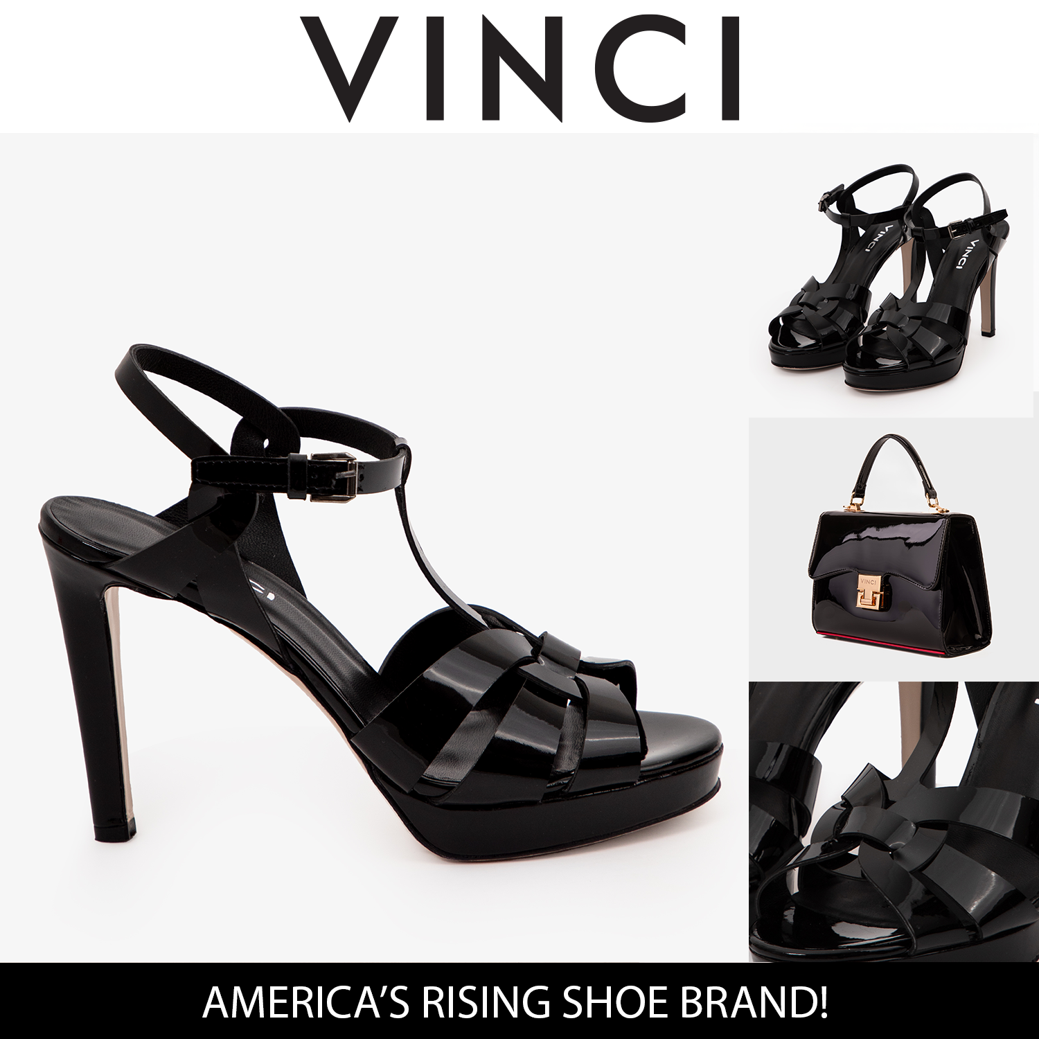 The Parisian Black Patent Leather T-Strap Platform Heel Sandal For Sale