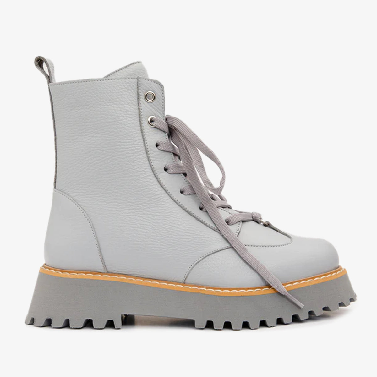The Yildiz Grey Leather Lace-Up Ankle Boot With a Side Zipper Fine Craftsmanship