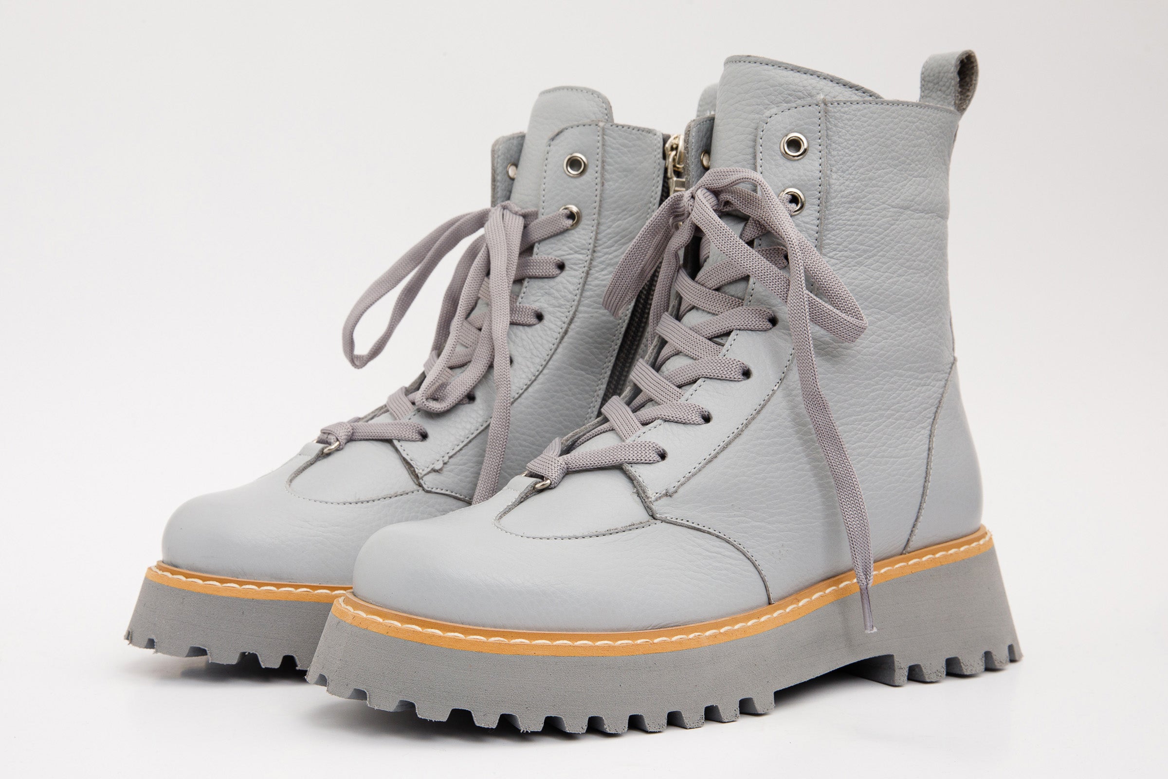The Yildiz Grey Leather Lace-Up Ankle Boot With a Side Zipper Fine Craftsmanship