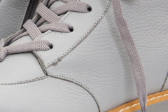 The Yildiz Grey Leather Lace-Up Ankle Boot With a Side Zipper Fine Craftsmanship