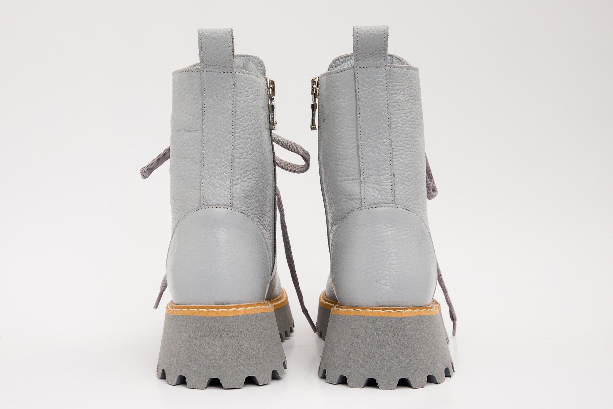 The Yildiz Grey Leather Lace-Up Ankle Boot With a Side Zipper Fine Craftsmanship