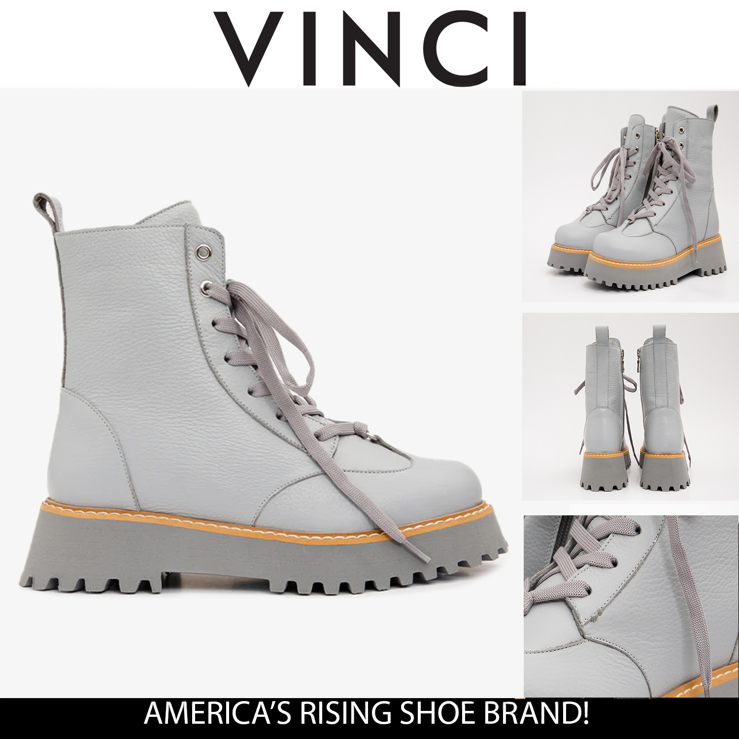 The Yildiz Grey Leather Lace-Up Ankle Boot With a Side Zipper Fine Craftsmanship