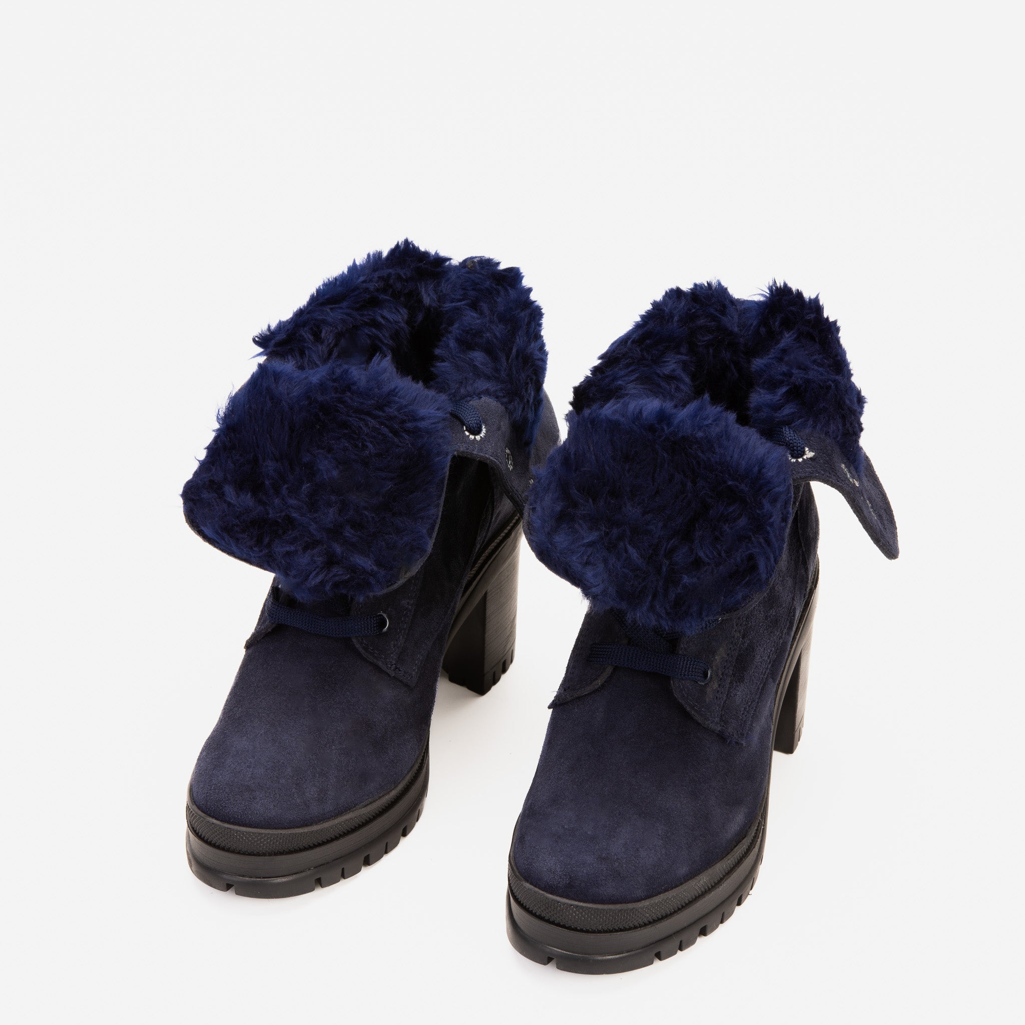 The Elera Navy Blue Leather Block Heel Boot For Sale