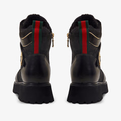 The Boston Black Leather Lace-Up Ankle Boot With a Side Zipper All New