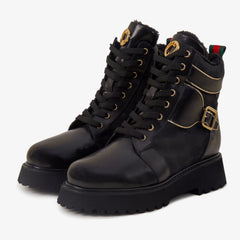 The Boston Black Leather Lace-Up Ankle Boot With a Side Zipper All New