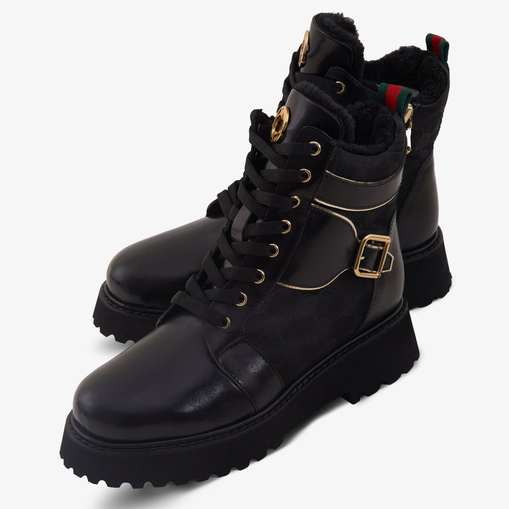 The Boston Black Leather Lace-Up Ankle Boot With a Side Zipper All New