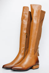 The Fairoks Tan Leather Knee High Boot Universal Fit
