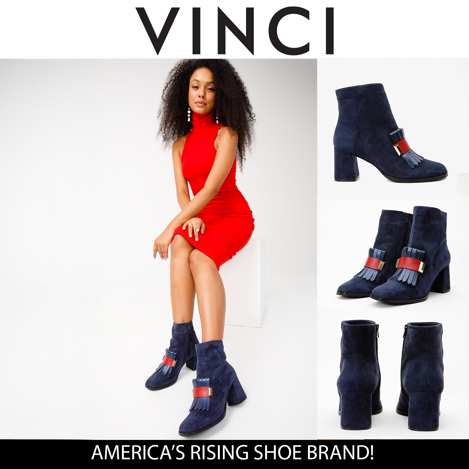 The Luksor Navy Blue Suede Leather Block Heel Boot Fine Craftsmanship