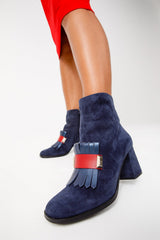 The Luksor Navy Blue Suede Leather Block Heel Boot Fine Craftsmanship