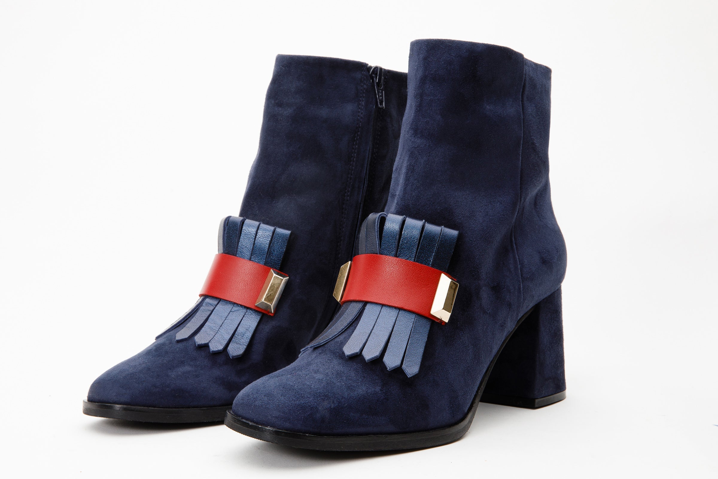 The Luksor Navy Blue Suede Leather Block Heel Boot Fine Craftsmanship