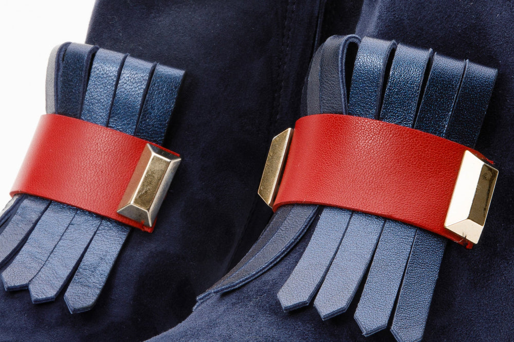 The Luksor Navy Blue Suede Leather Block Heel Boot Fine Craftsmanship