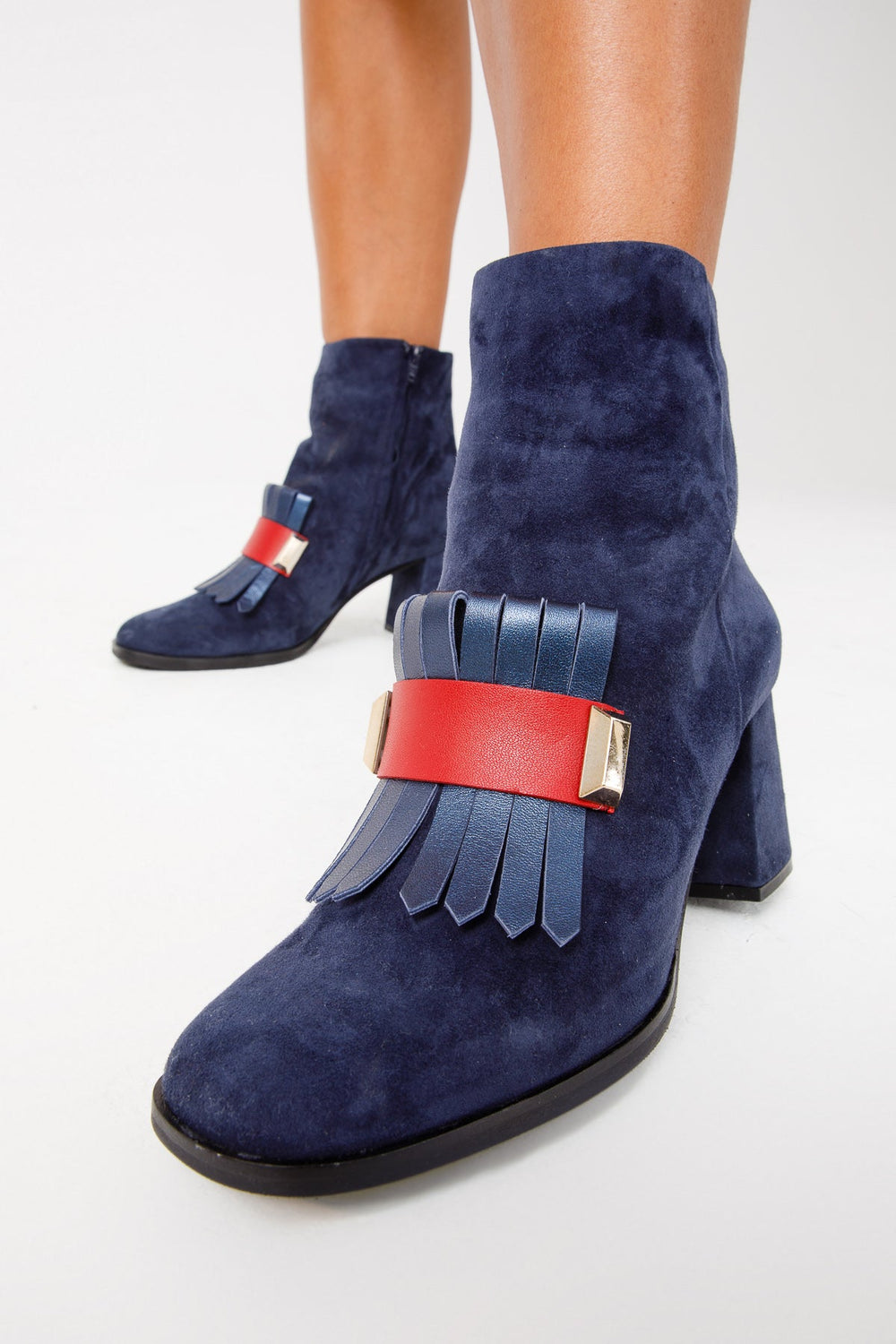 The Luksor Navy Blue Suede Leather Block Heel Boot Fine Craftsmanship
