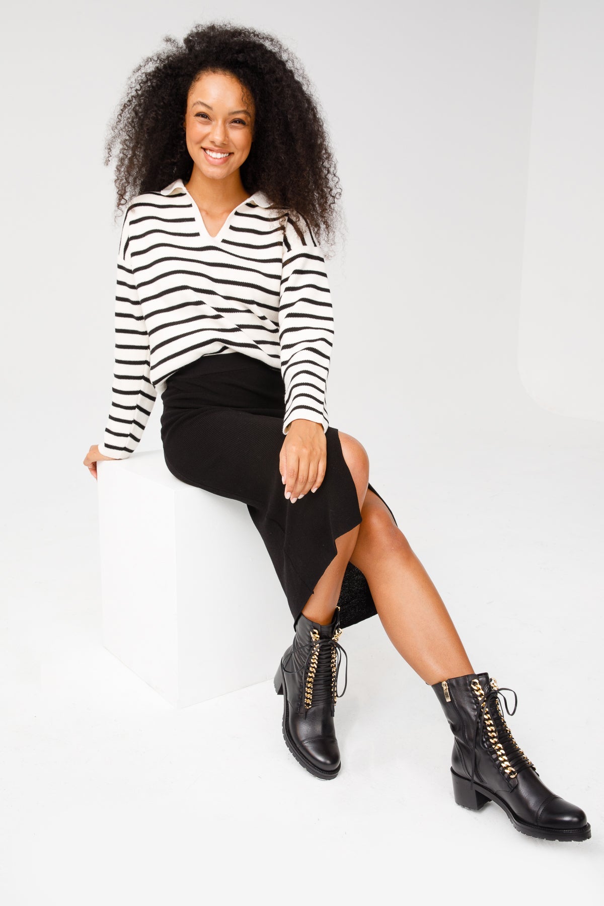 The Tuna Black Leather Mid Calf Boot Exclusive Style