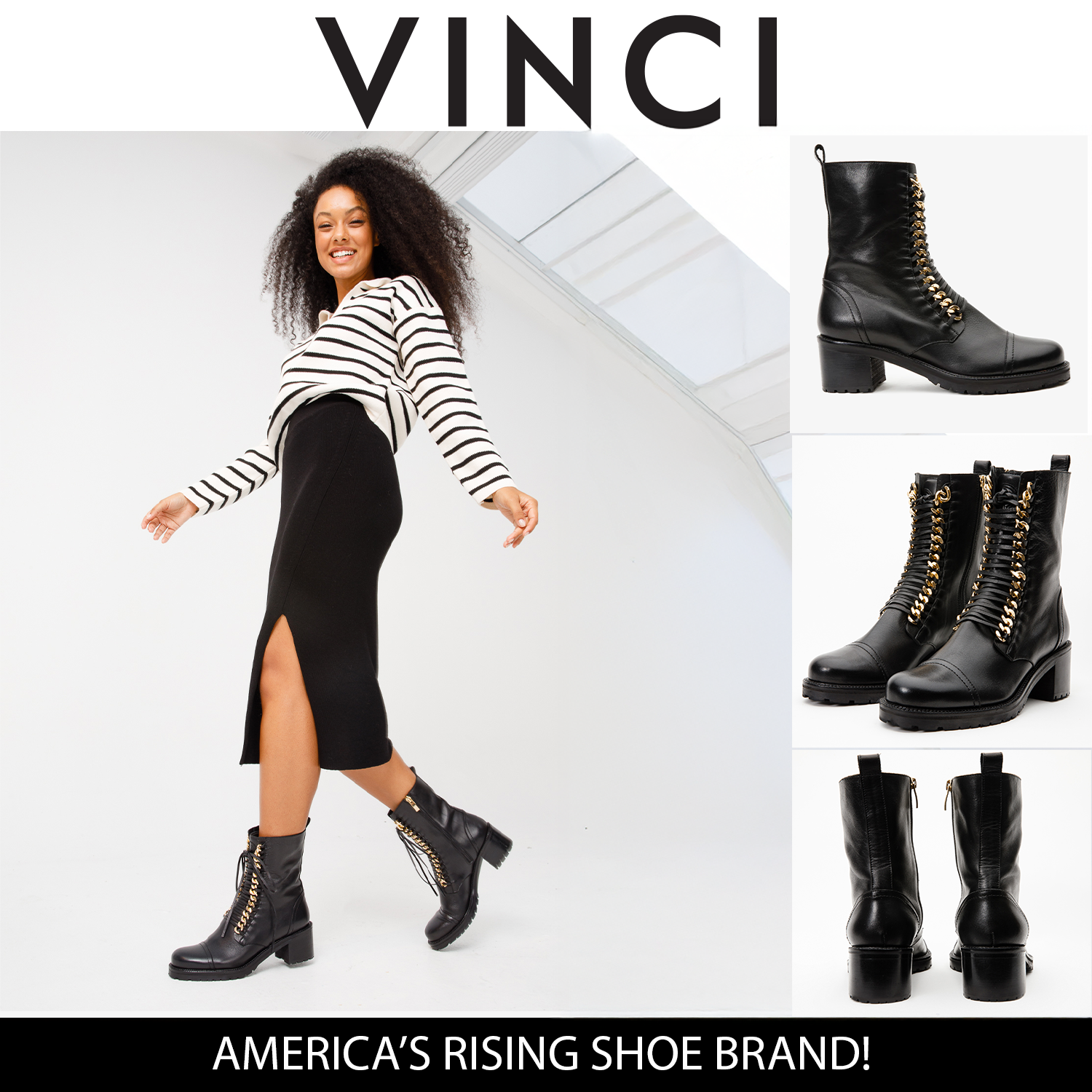 The Tuna Black Leather Mid Calf Boot Exclusive Style