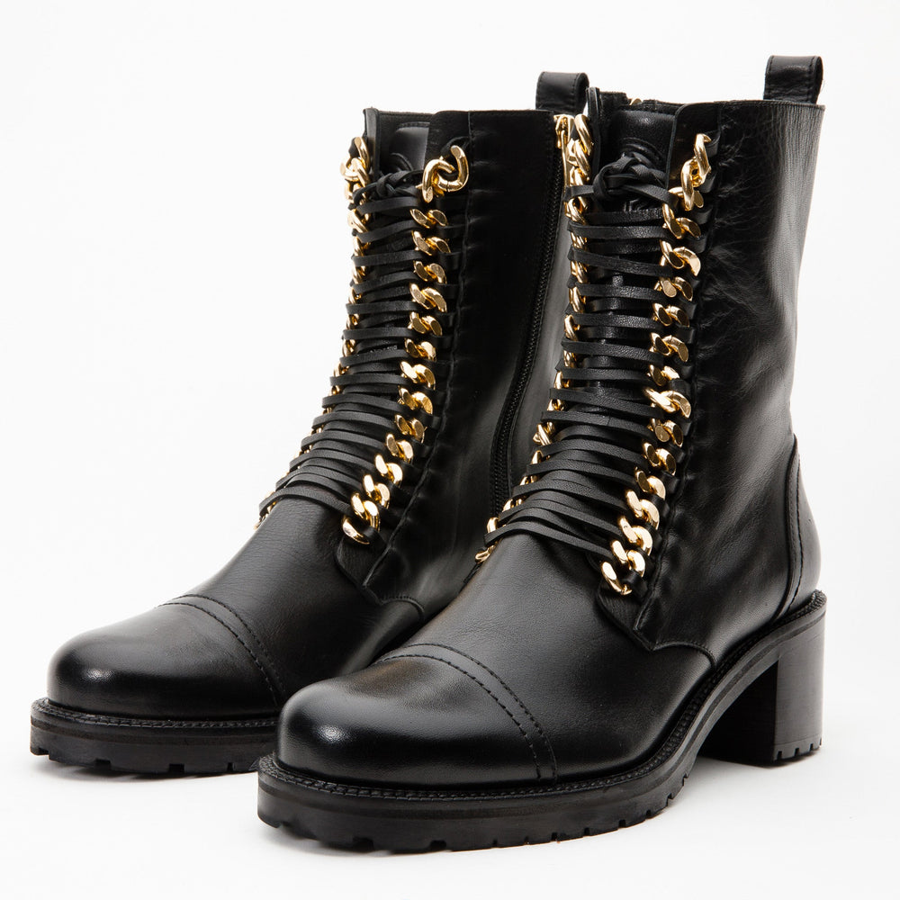 The Tuna Black Leather Mid Calf Boot Exclusive Style