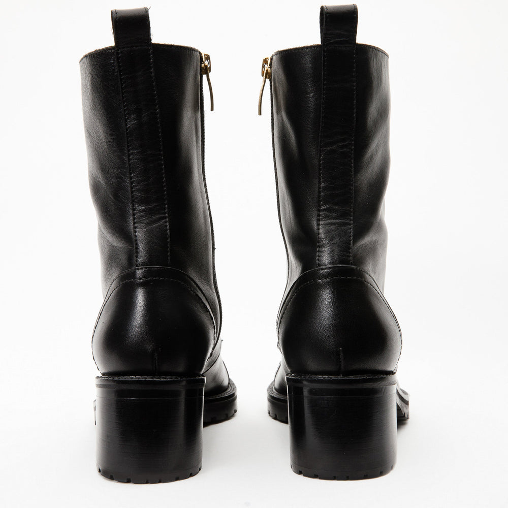 The Tuna Black Leather Mid Calf Boot Exclusive Style