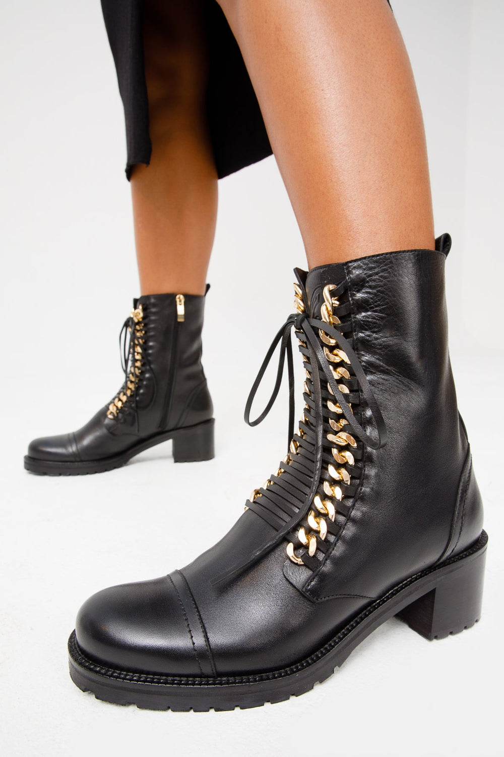The Tuna Black Leather Mid Calf Boot Exclusive Style