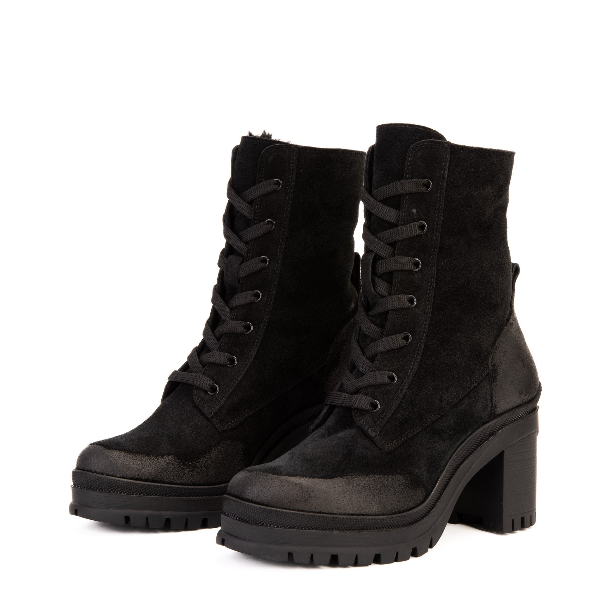 The Elera Black Leather Block Heel Boot For Sale