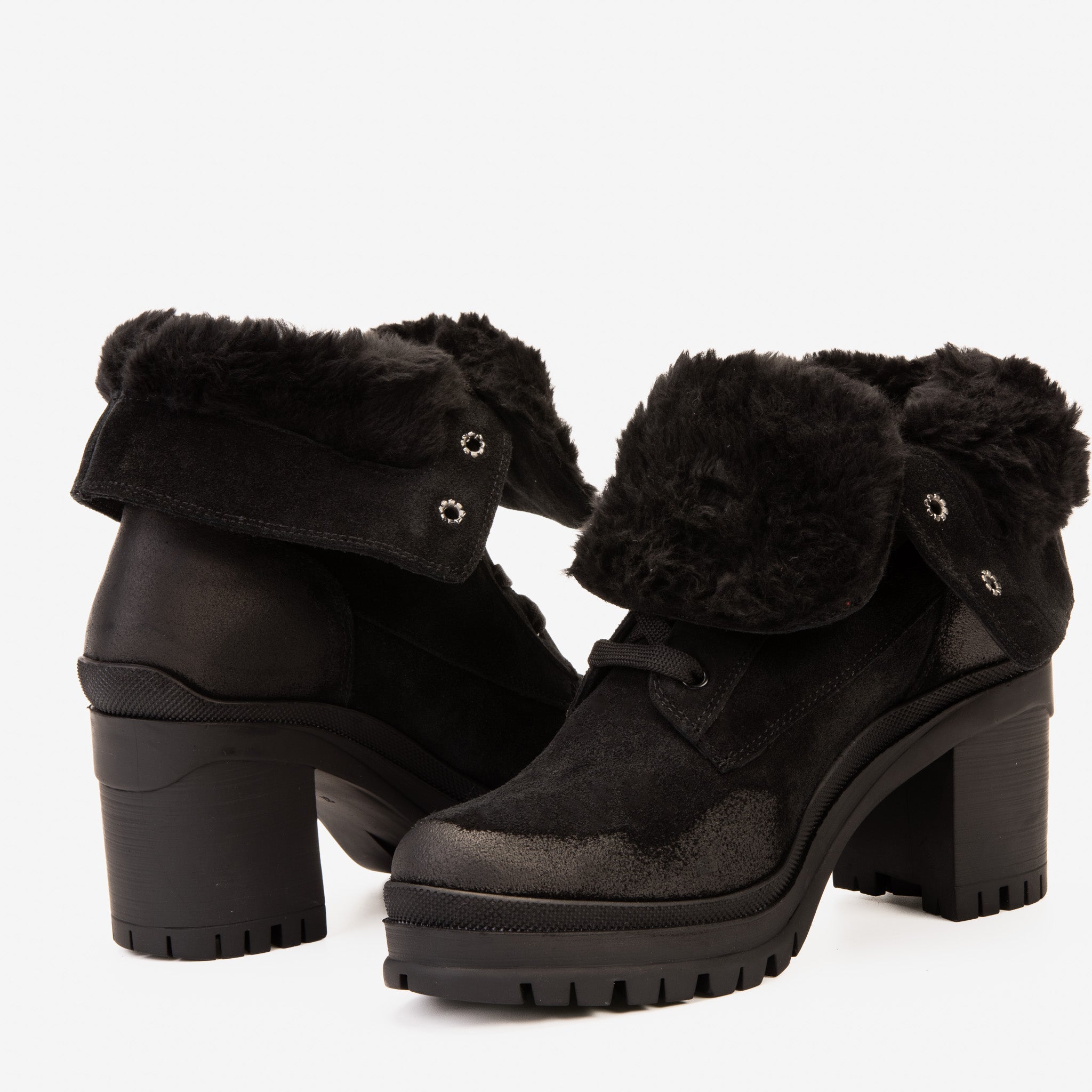 The Elera Black Leather Block Heel Boot For Sale