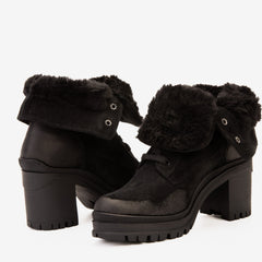 The Elera Black Leather Block Heel Boot For Sale