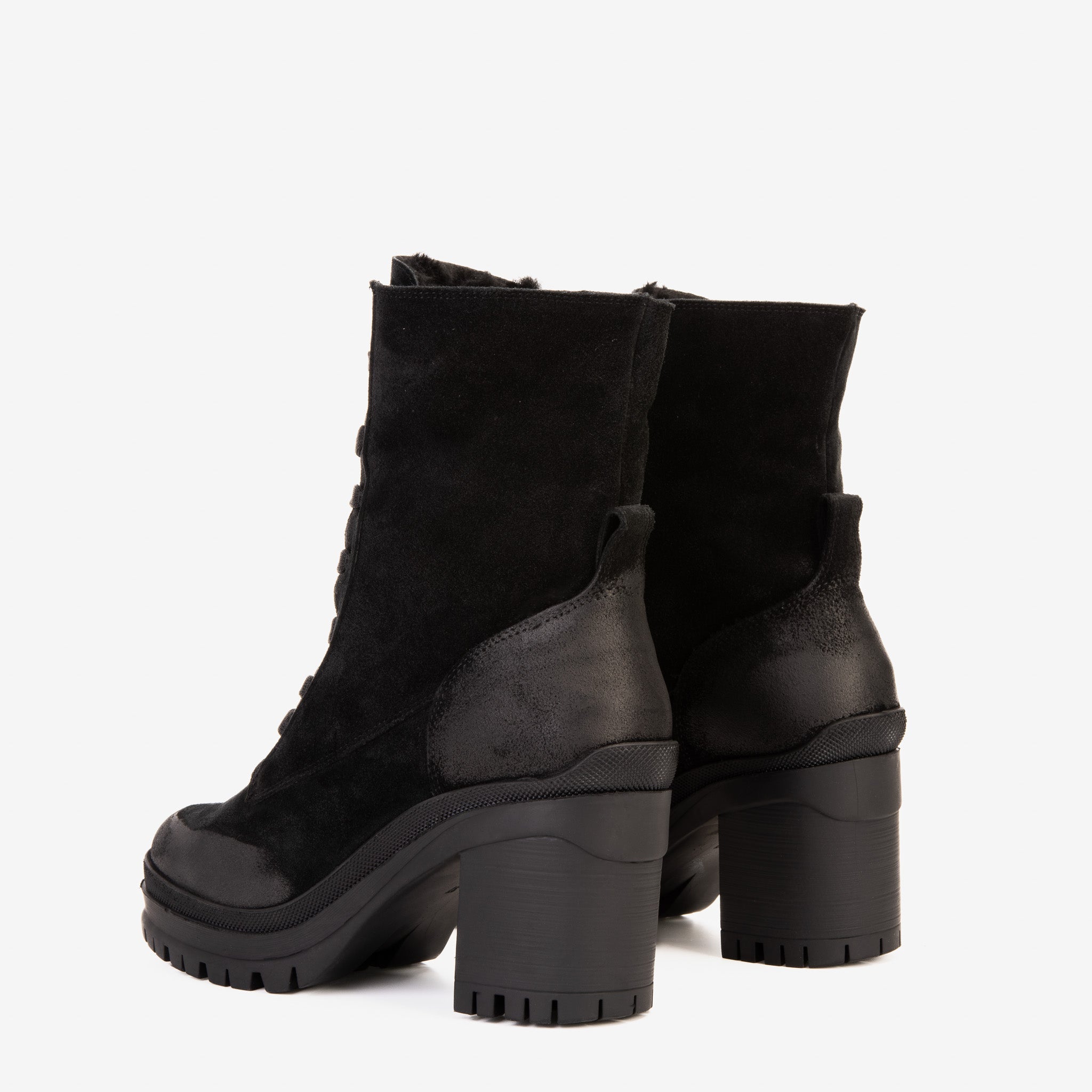 The Elera Black Leather Block Heel Boot For Sale