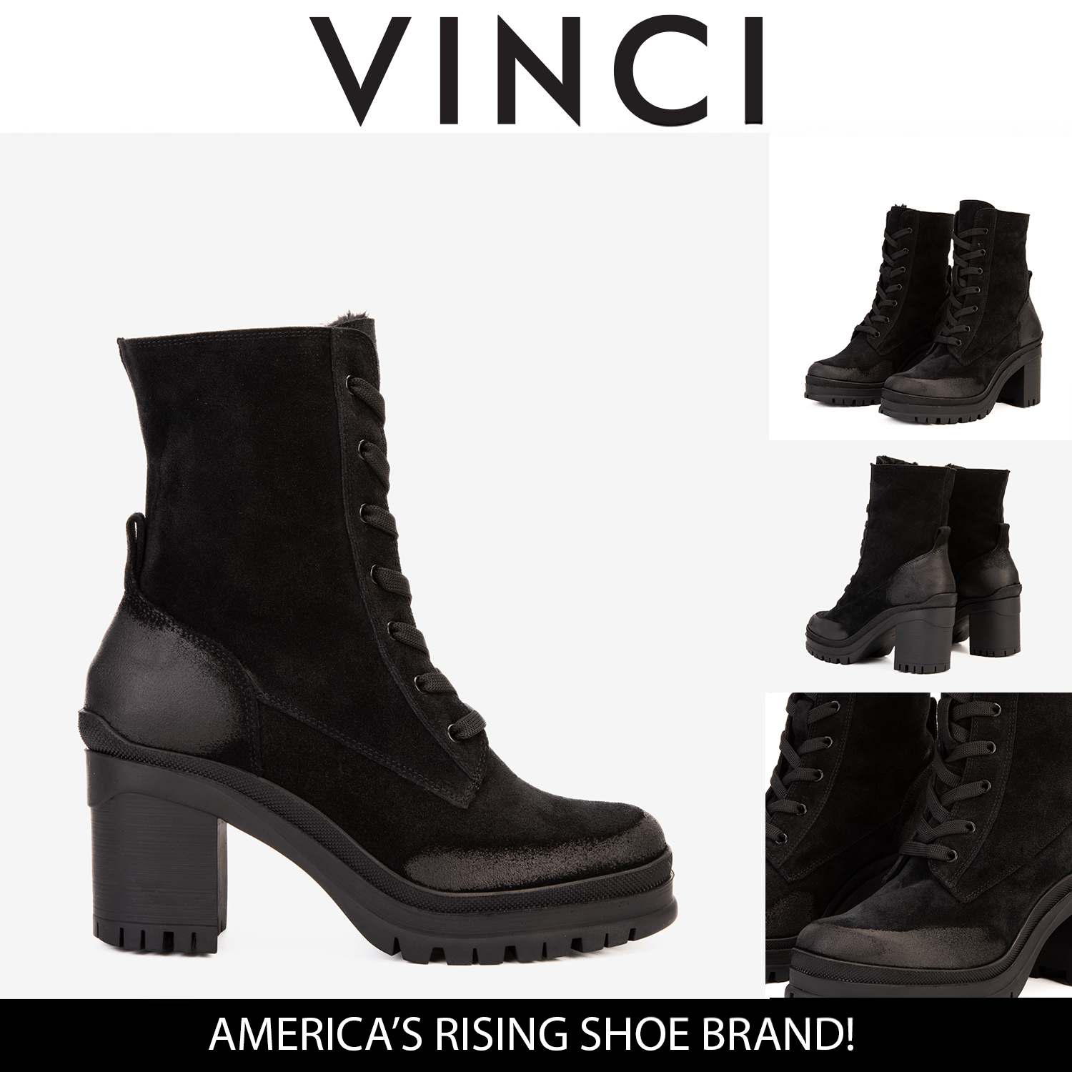 The Elera Black Leather Block Heel Boot For Sale