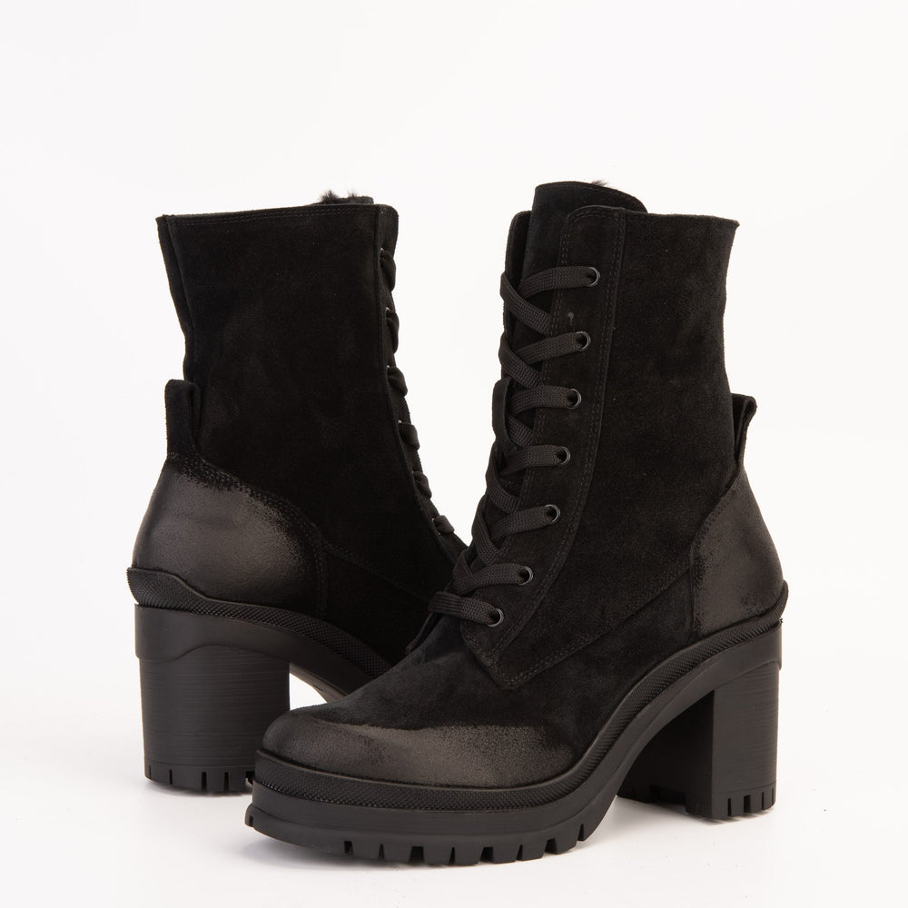 The Elera Black Leather Block Heel Boot For Sale