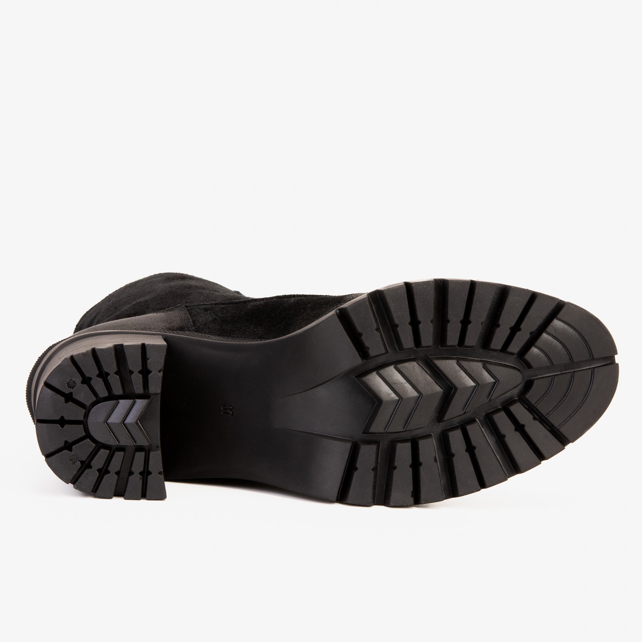 The Elera Black Leather Block Heel Boot For Sale