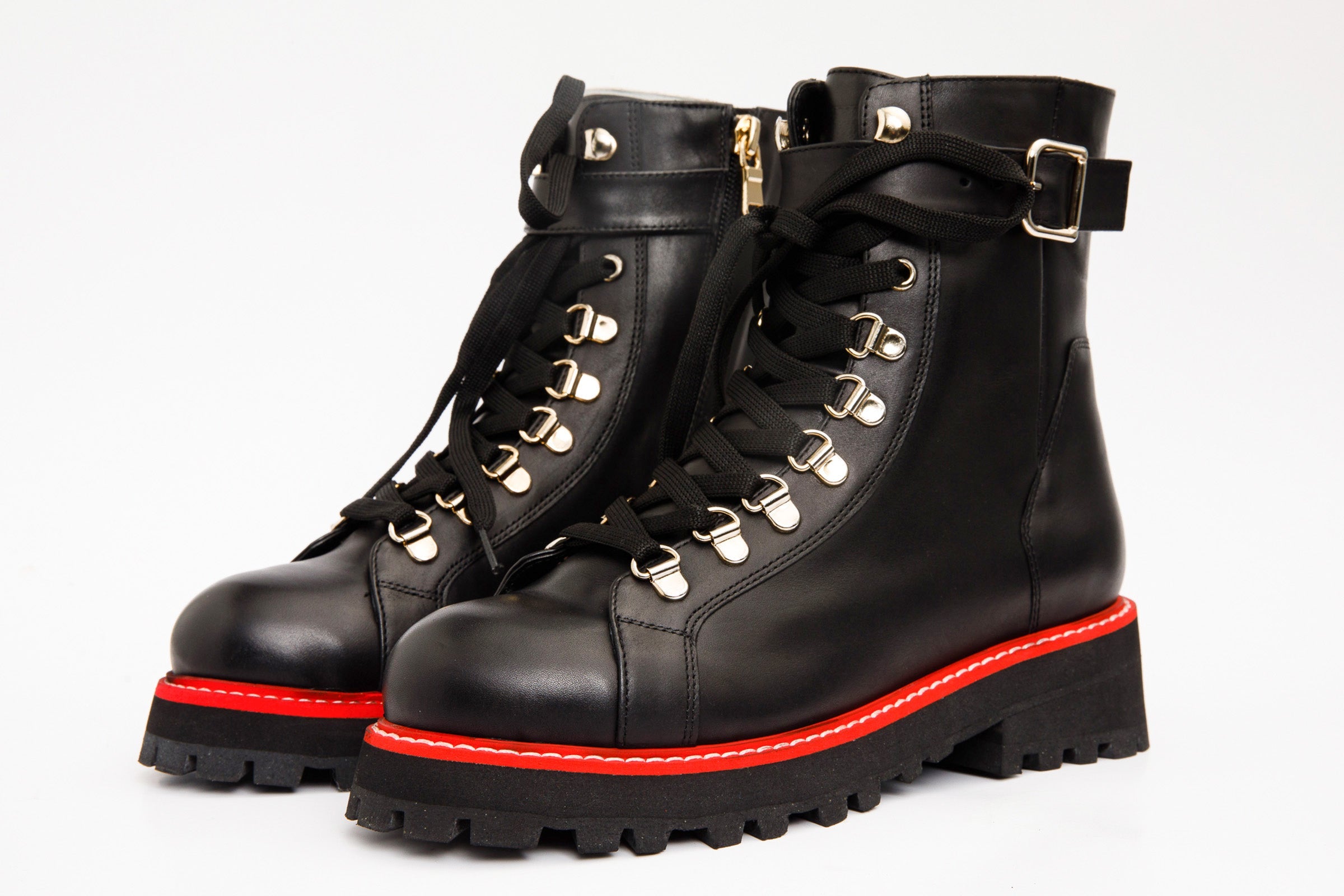 The Belgrano Black Leather Lace-Up Ankle Boot With a Side Zipper All New