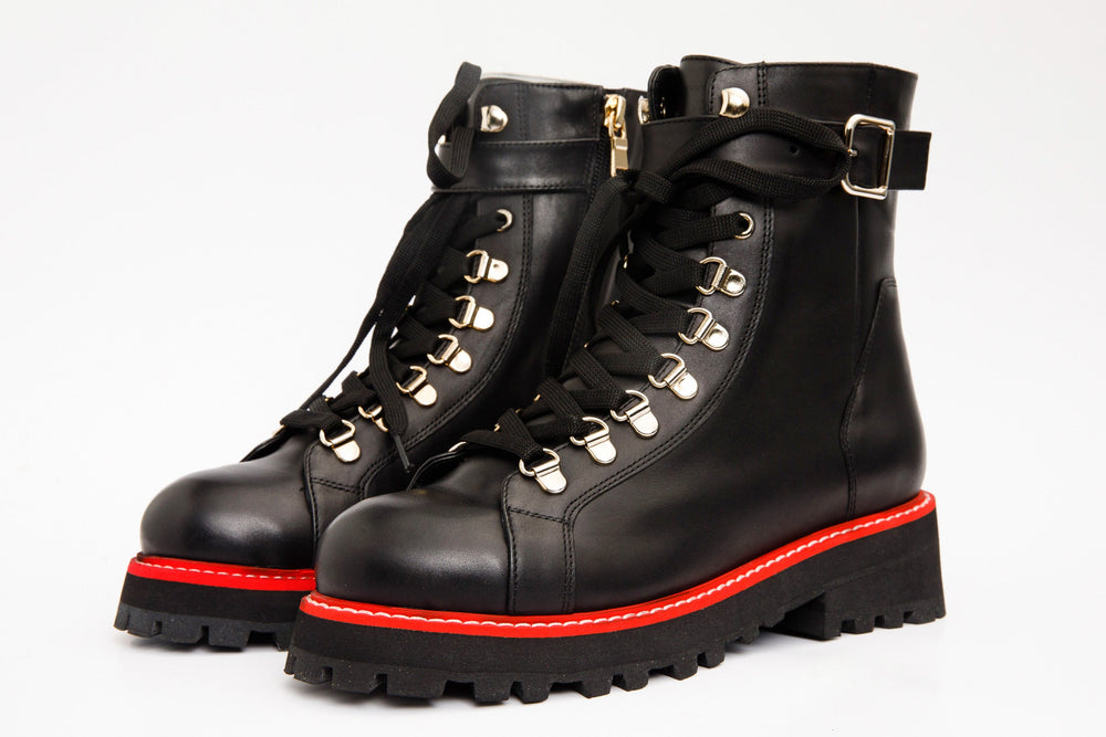 The Belgrano Black Leather Lace-Up Ankle Boot With a Side Zipper All New