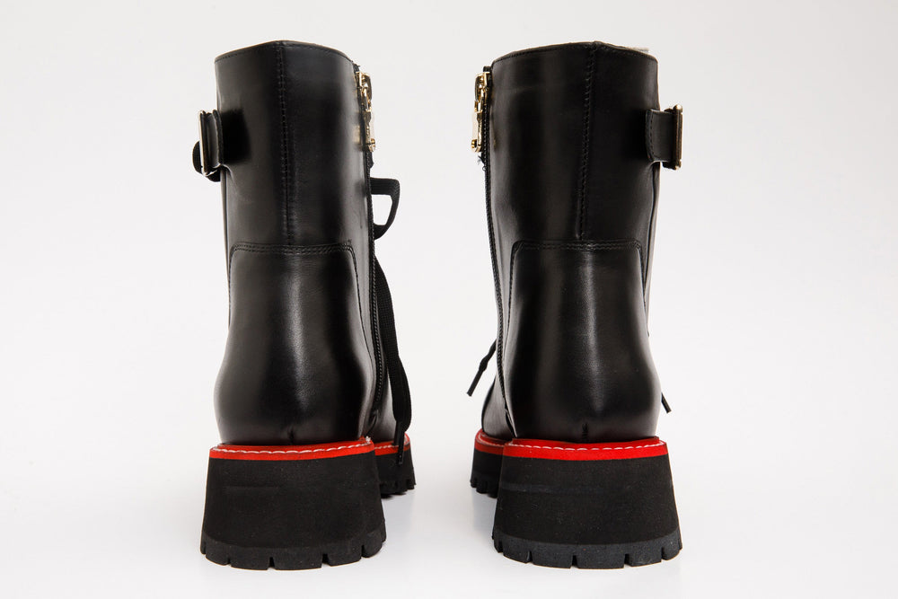 The Belgrano Black Leather Lace-Up Ankle Boot With a Side Zipper All New