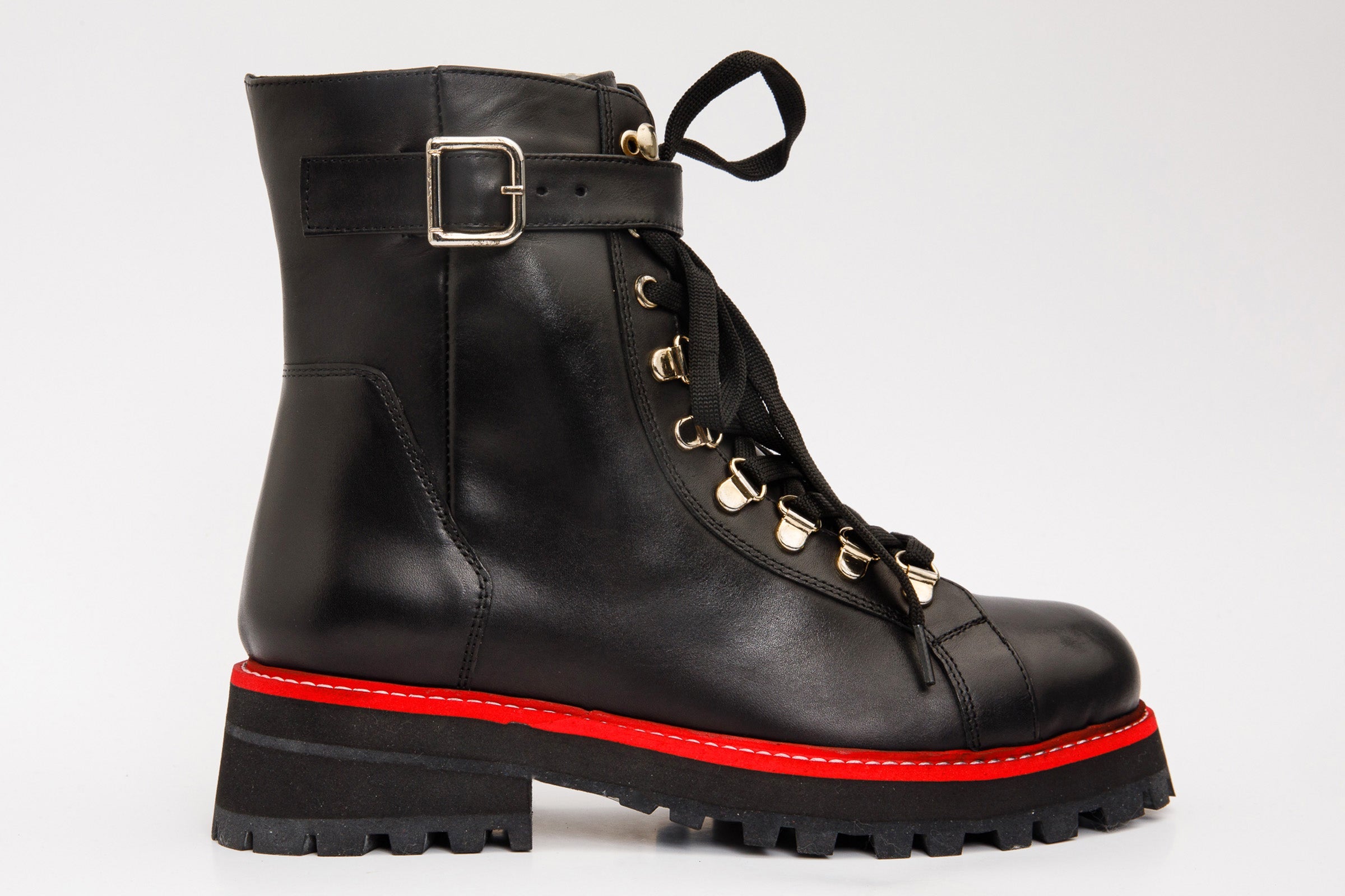 The Belgrano Black Leather Lace-Up Ankle Boot With a Side Zipper All New