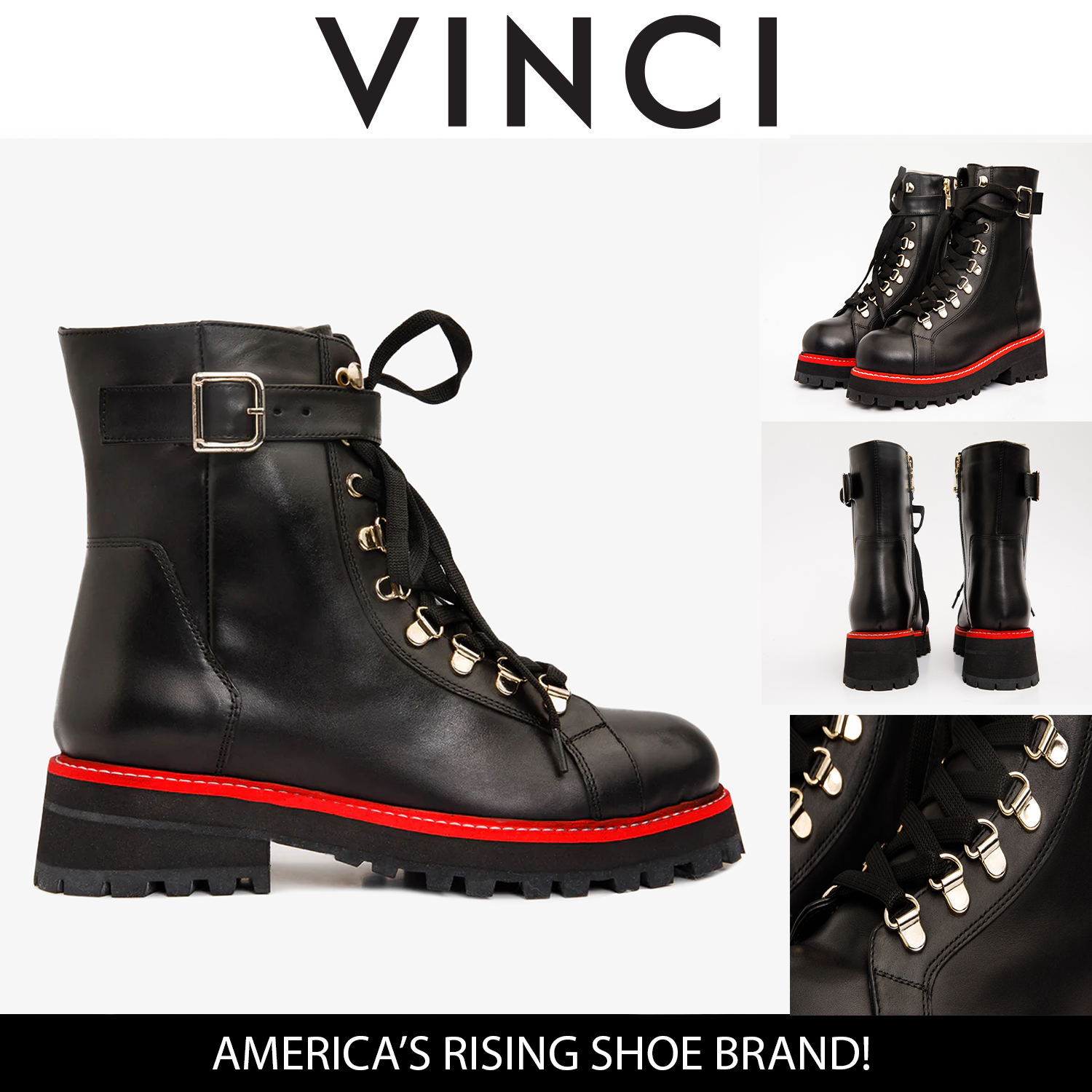 The Belgrano Black Leather Lace-Up Ankle Boot With a Side Zipper All New