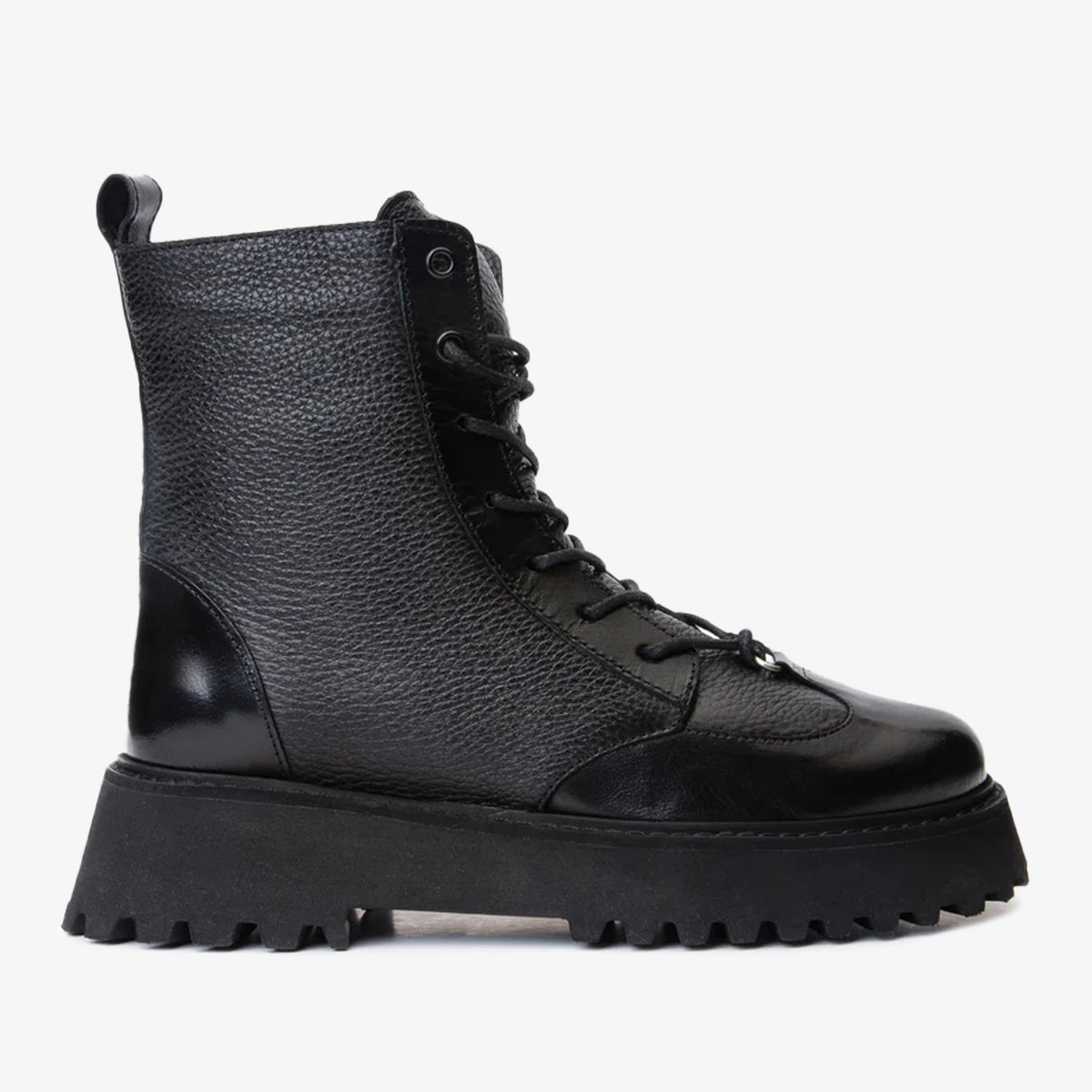 The Yildiz Black Leather Lace-Up Ankle  Boot With a Side Zipper Universal Fit