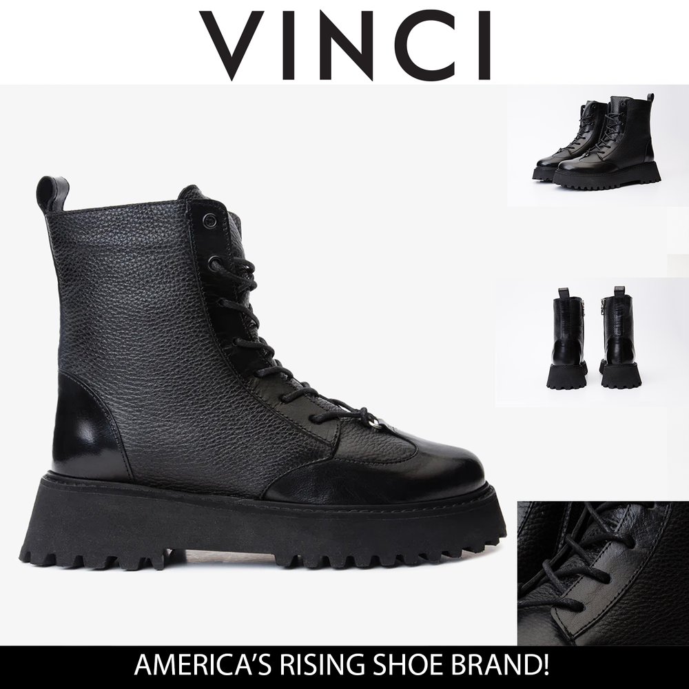 The Yildiz Black Leather Lace-Up Ankle  Boot With a Side Zipper Universal Fit