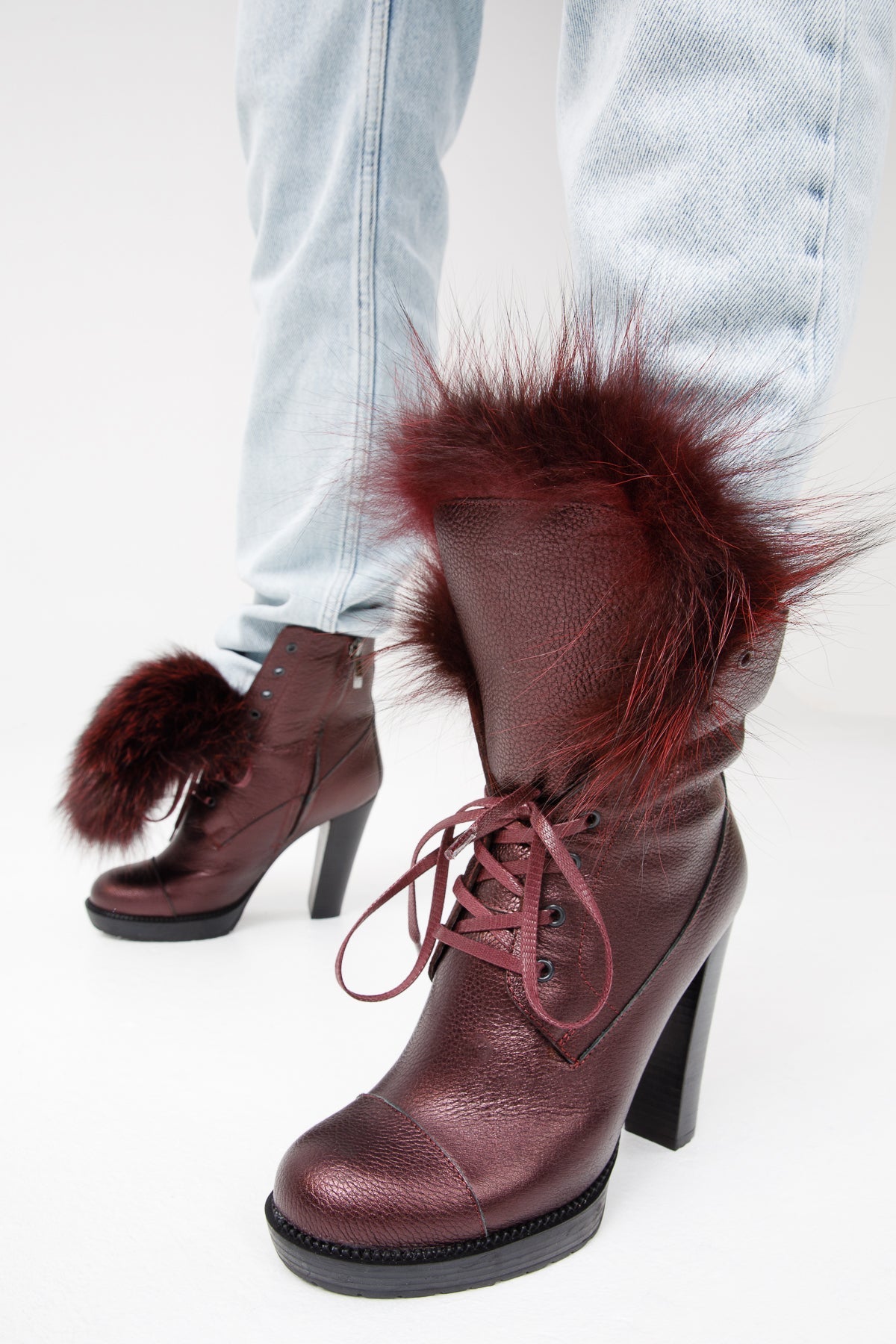 The Melo Burgundy Leather Natural Mid Calf Platform Heel Boot Fine Craftsmanship