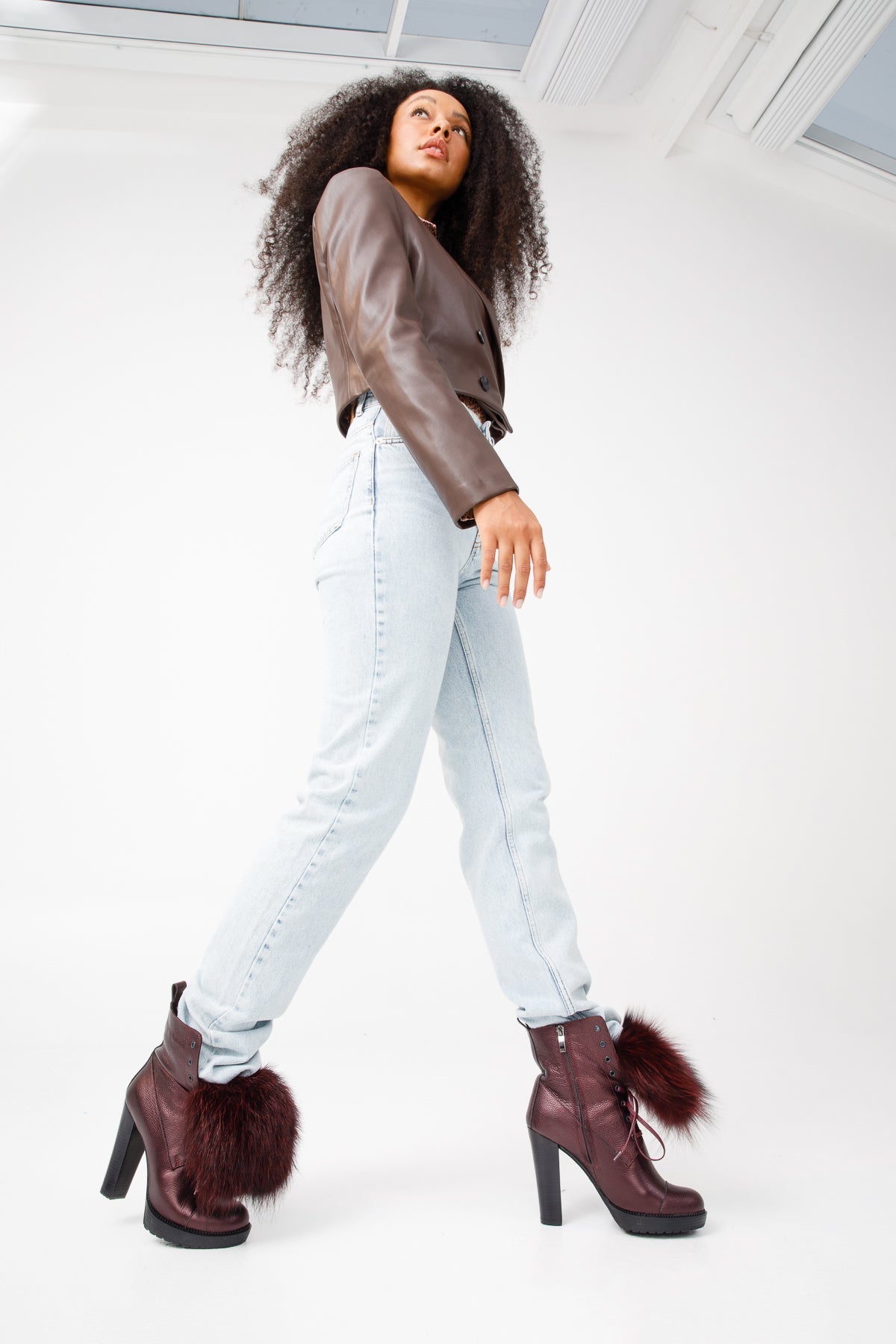 The Melo Burgundy Leather Natural Mid Calf Platform Heel Boot Fine Craftsmanship