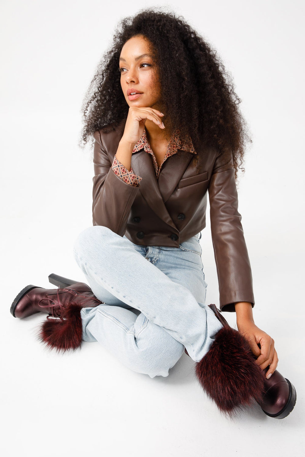 The Melo Burgundy Leather Natural Mid Calf Platform Heel Boot Fine Craftsmanship