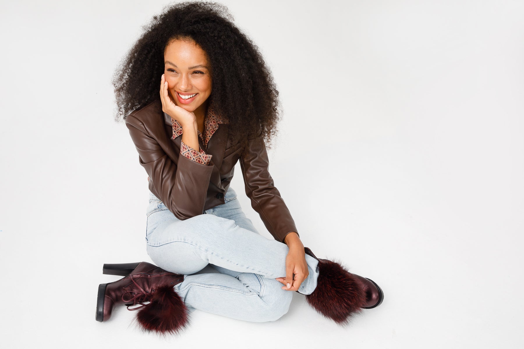 The Melo Burgundy Leather Natural Mid Calf Platform Heel Boot Fine Craftsmanship