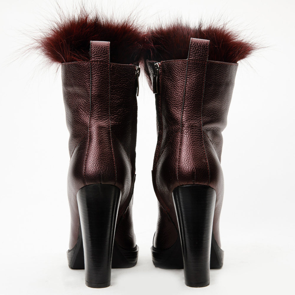 The Melo Burgundy Leather Natural Mid Calf Platform Heel Boot Fine Craftsmanship