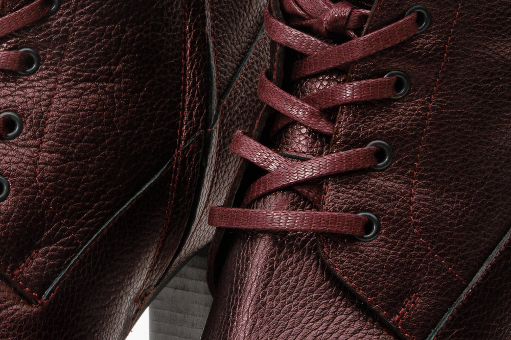 The Melo Burgundy Leather Natural Mid Calf Platform Heel Boot Fine Craftsmanship